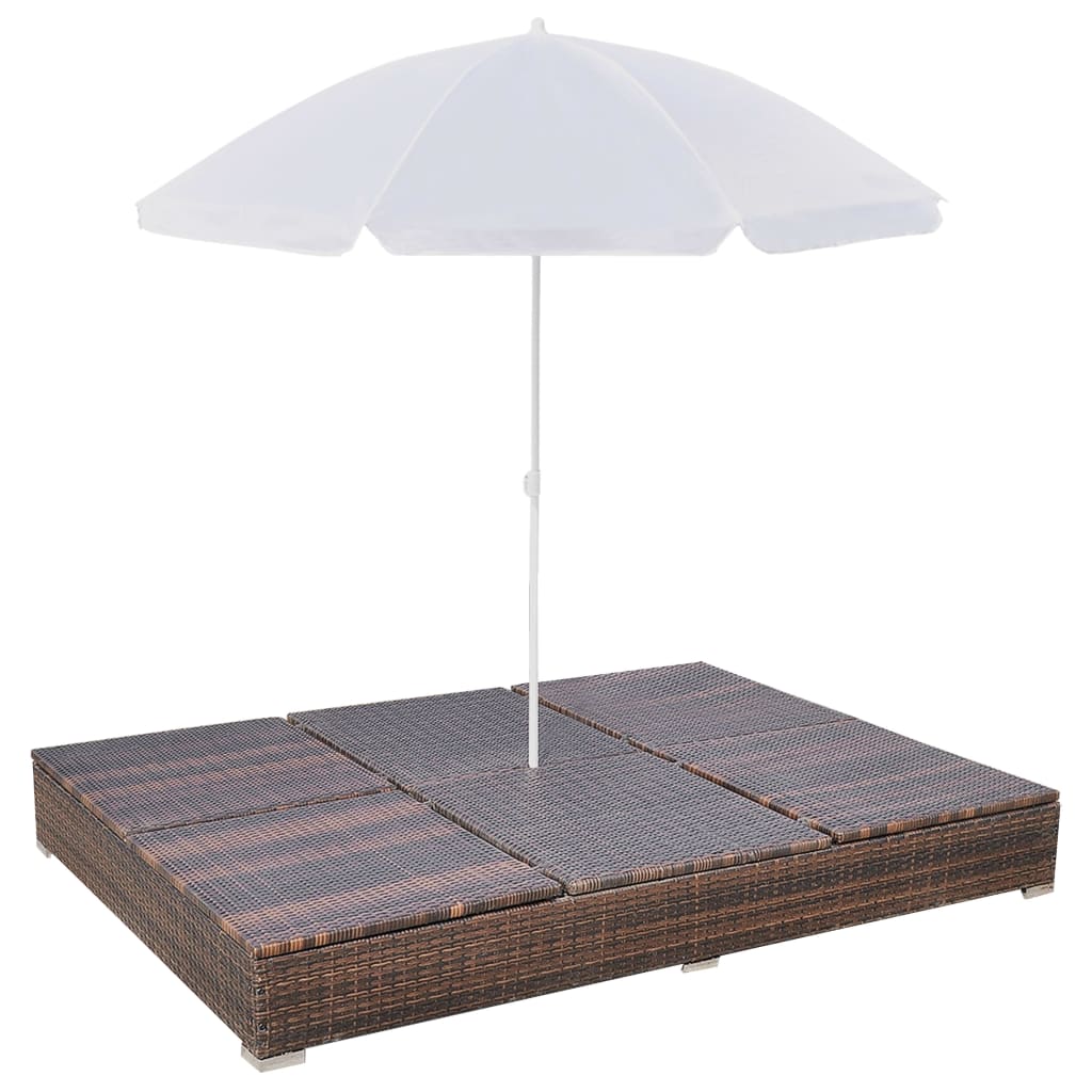 Loungebed met parasol poly rattan