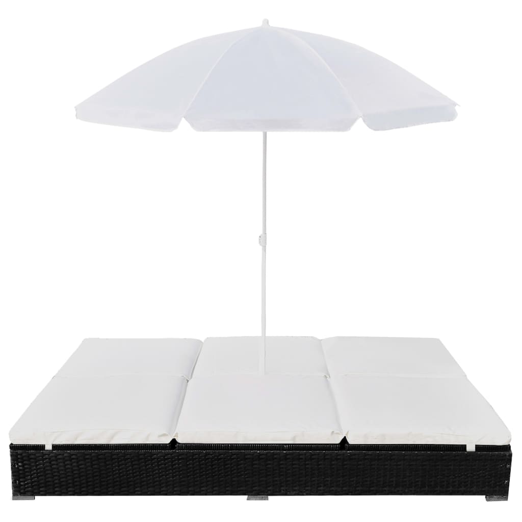 Loungebed met parasol poly rattan