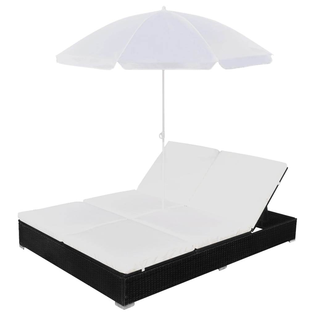 Loungebed met parasol poly rattan