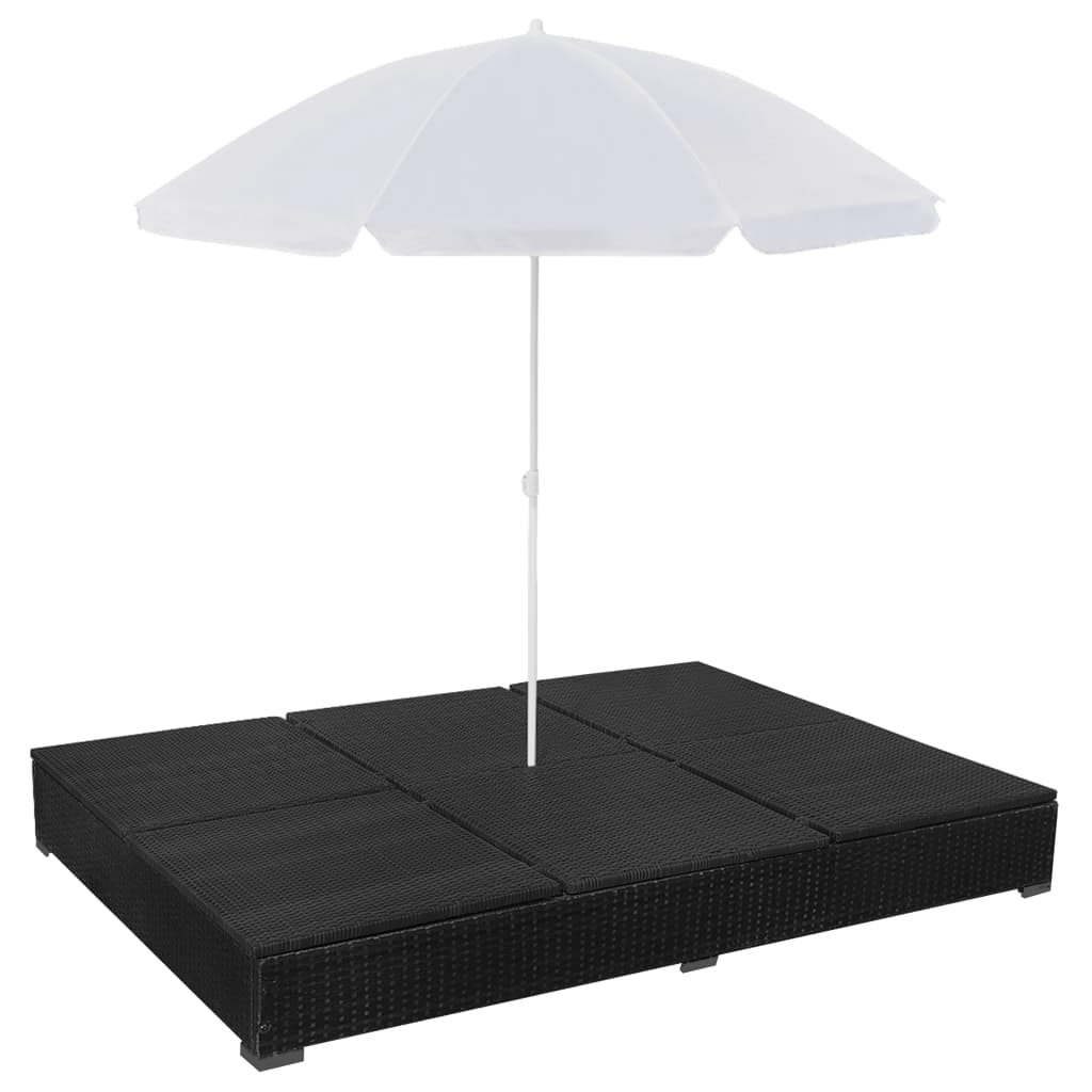 Loungebed met parasol poly rattan