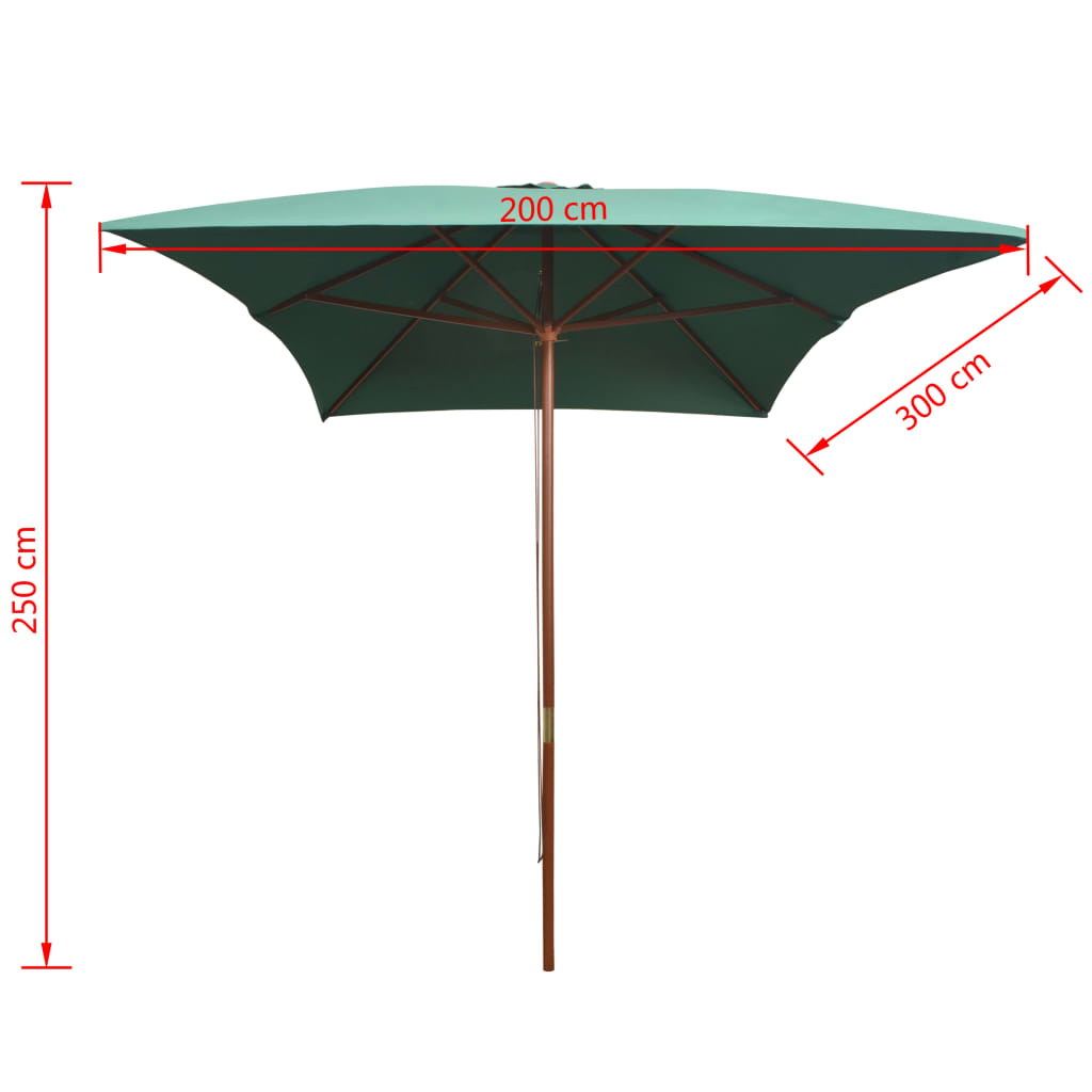 Parasol met houten paal 200x300 cm