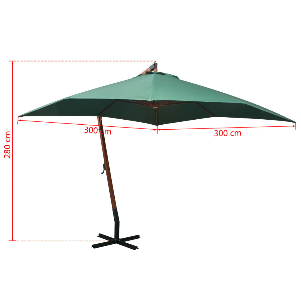 Zweefparasol met houten paal 300x300 cm groen