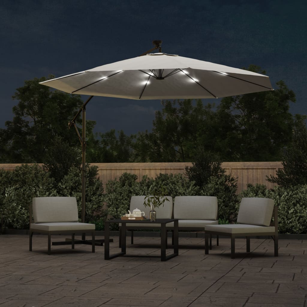 Zweefparasol met LED-verlichting en stalen paal 300 cm