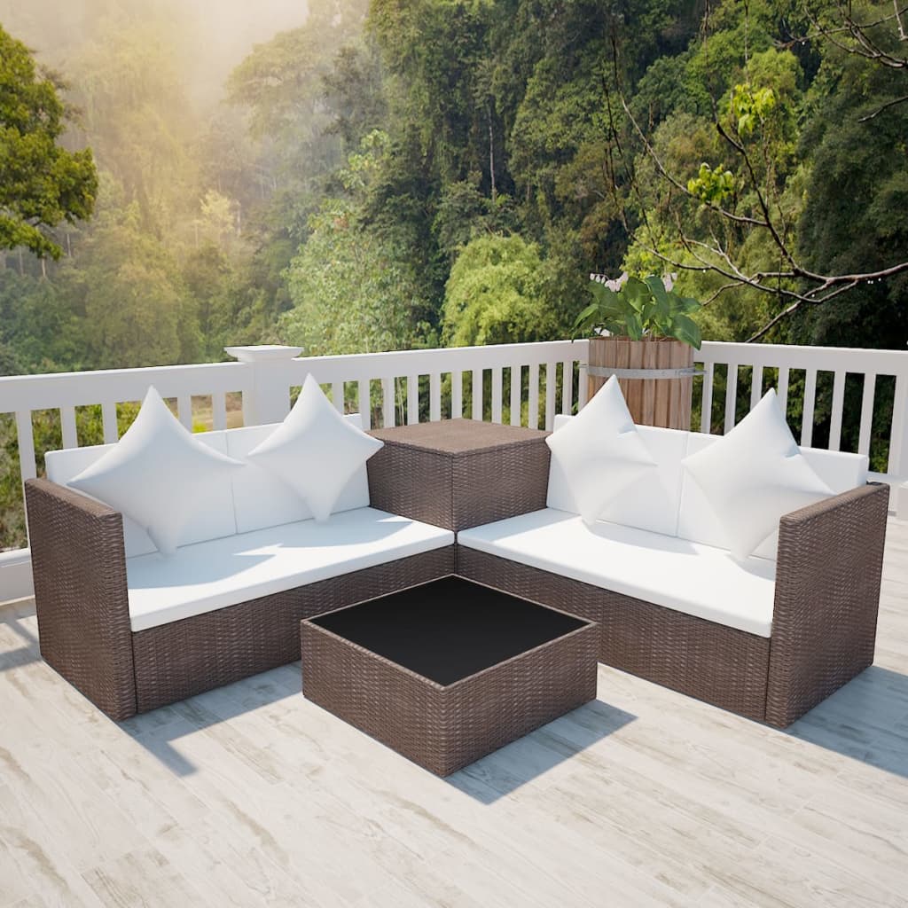 4-delige Loungeset met kussens poly rattan