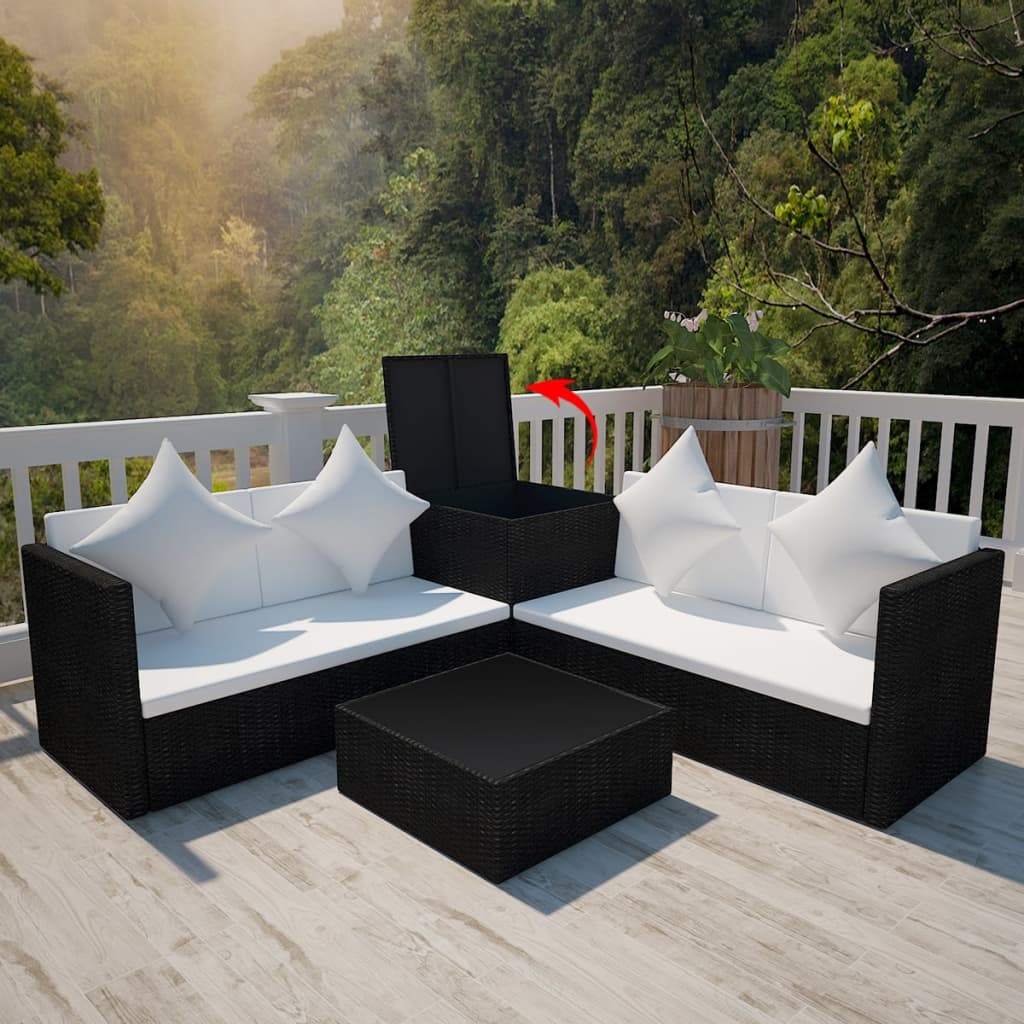 4-delige Loungeset met kussens poly rattan