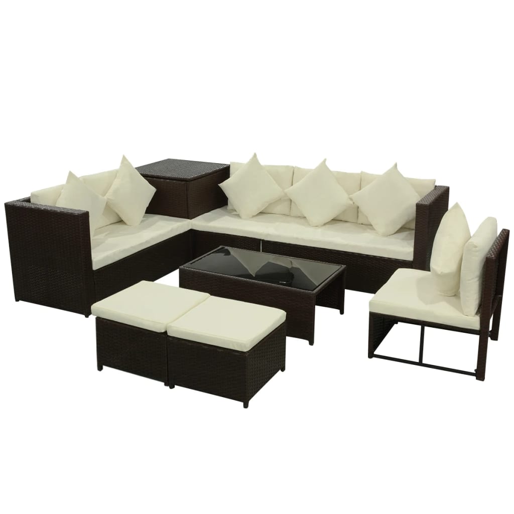 8-delige Loungeset met kussens poly rattan