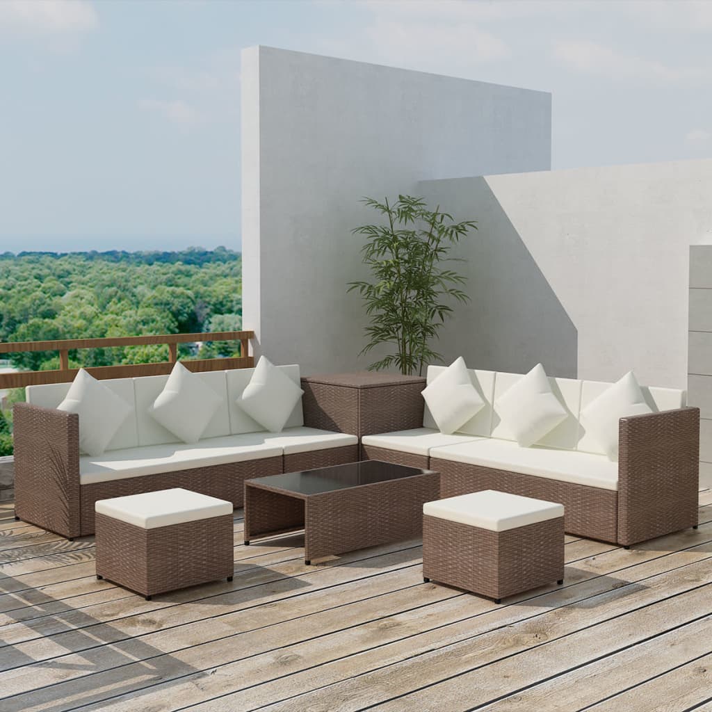 8-delige Loungeset met kussens poly rattan