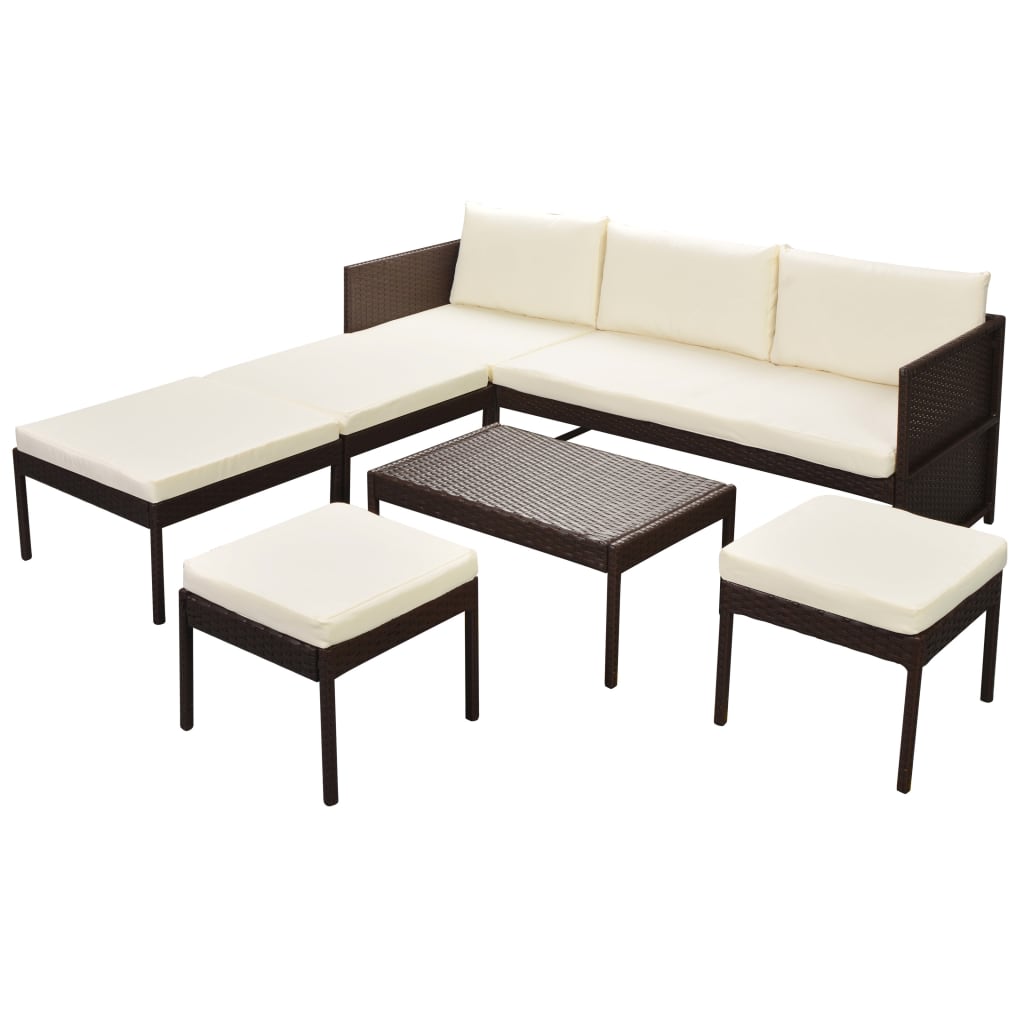 6-delige Loungeset met kussens poly rattan