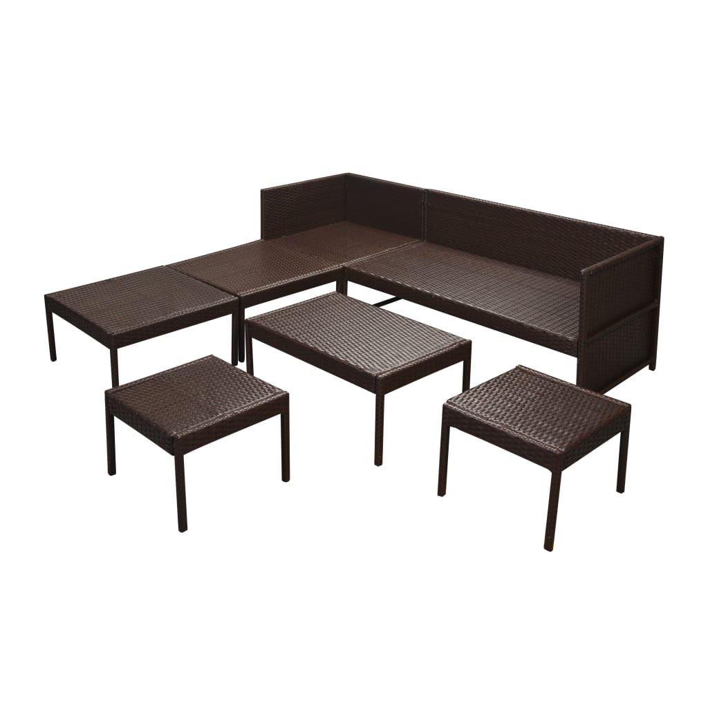 6-delige Loungeset met kussens poly rattan