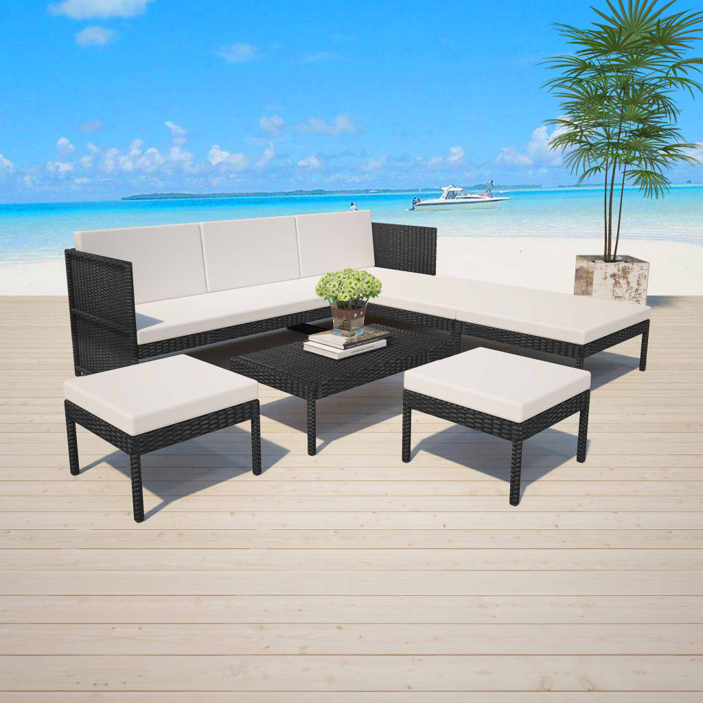 6-delige Loungeset met kussens poly rattan