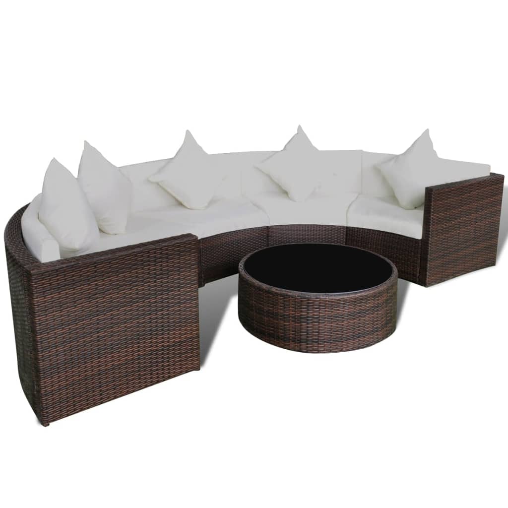 6-delige Loungeset met kussens poly rattan