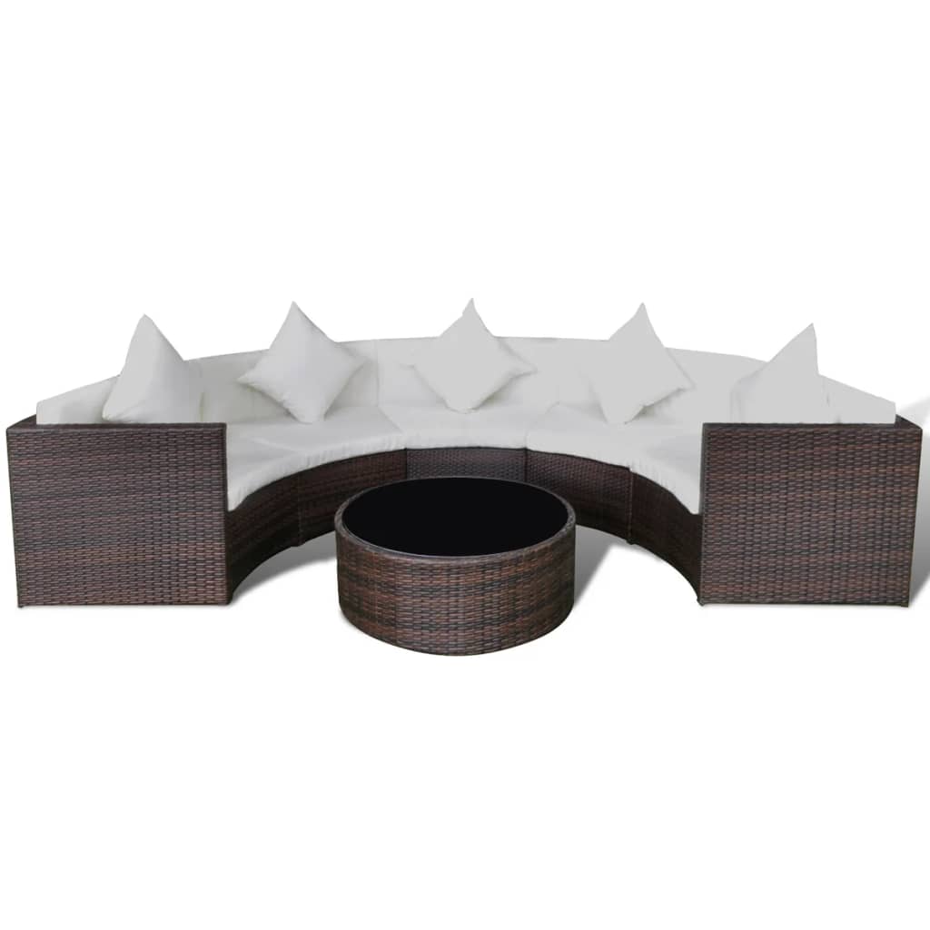 6-delige Loungeset met kussens poly rattan