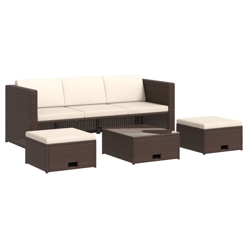 4-delige Loungeset met kussens poly rattan zwart