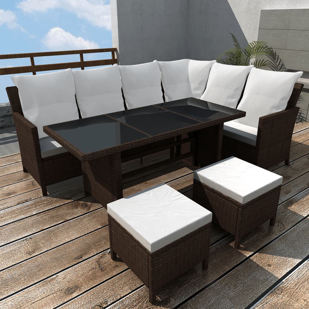 4-delige Loungeset met kussens poly rattan