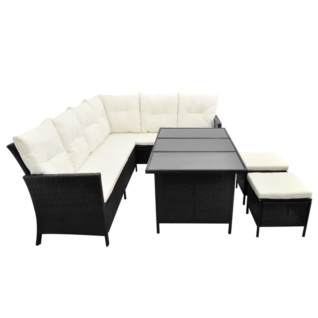 4-delige Loungeset met kussens poly rattan