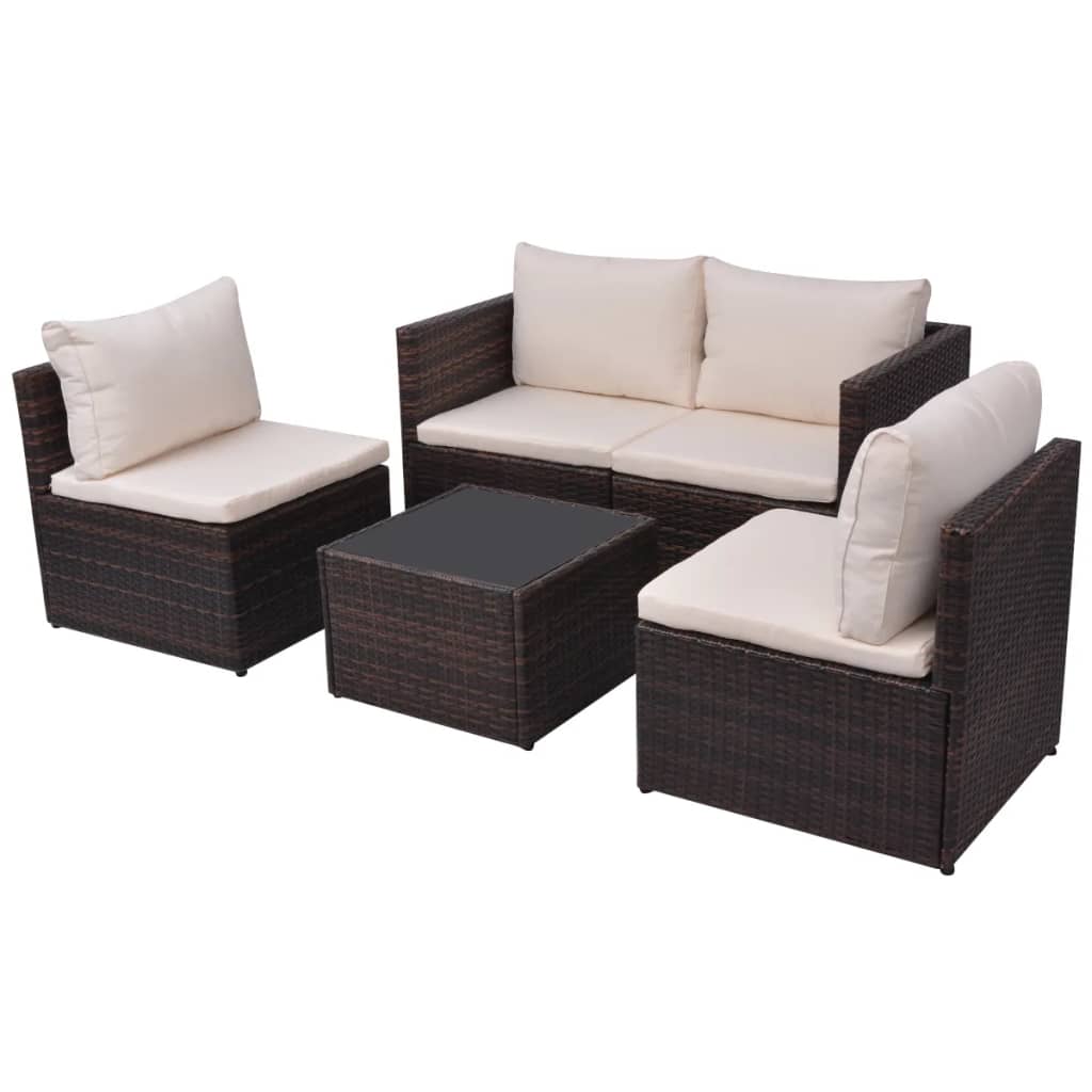 5-delige Loungeset met kussens poly rattan