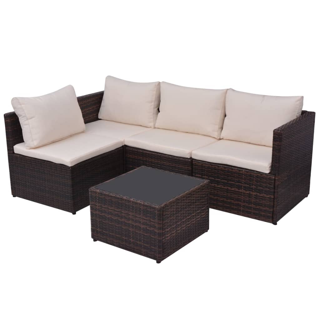 5-delige Loungeset met kussens poly rattan