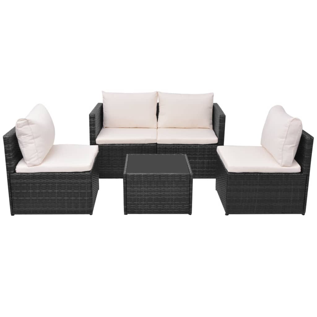 5-delige Loungeset met kussens poly rattan