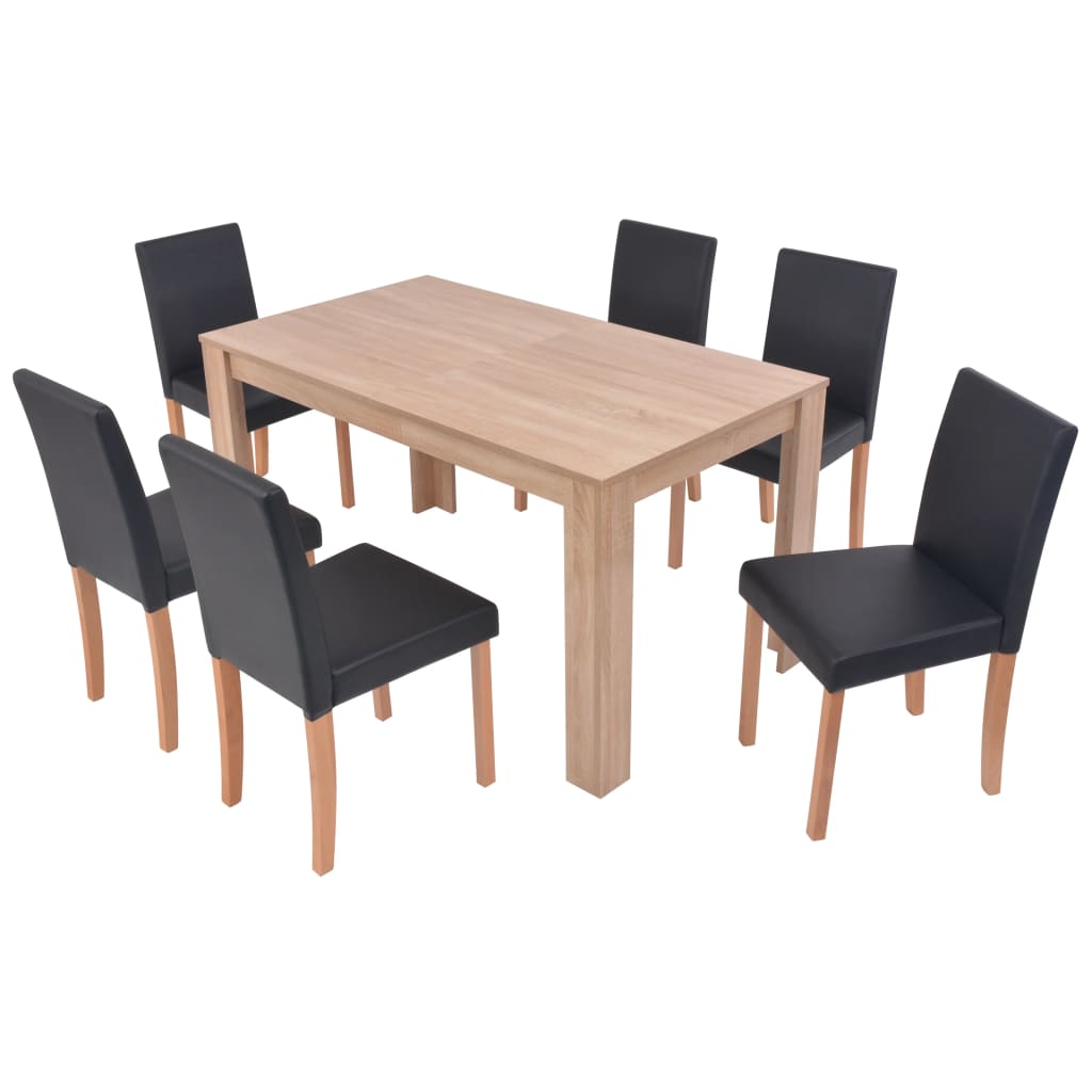 Eettafel met stoelen kunstleer en eikenhout 7 st