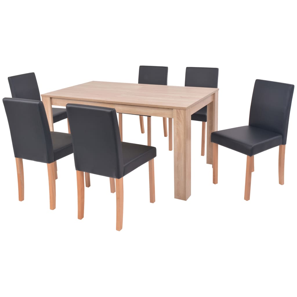 Eettafel met stoelen kunstleer en eikenhout 7 st