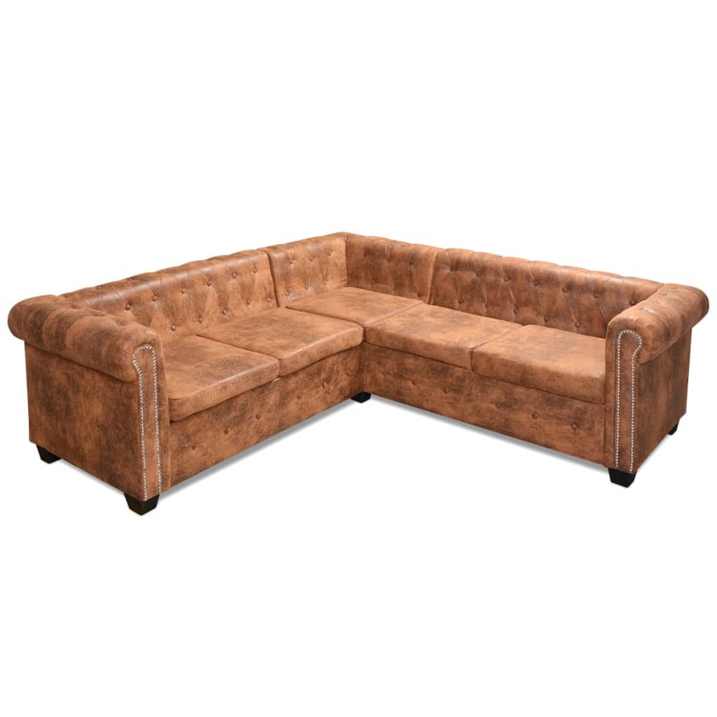 Hoekbank 5-zits Chesterfield-stijl kunstleer