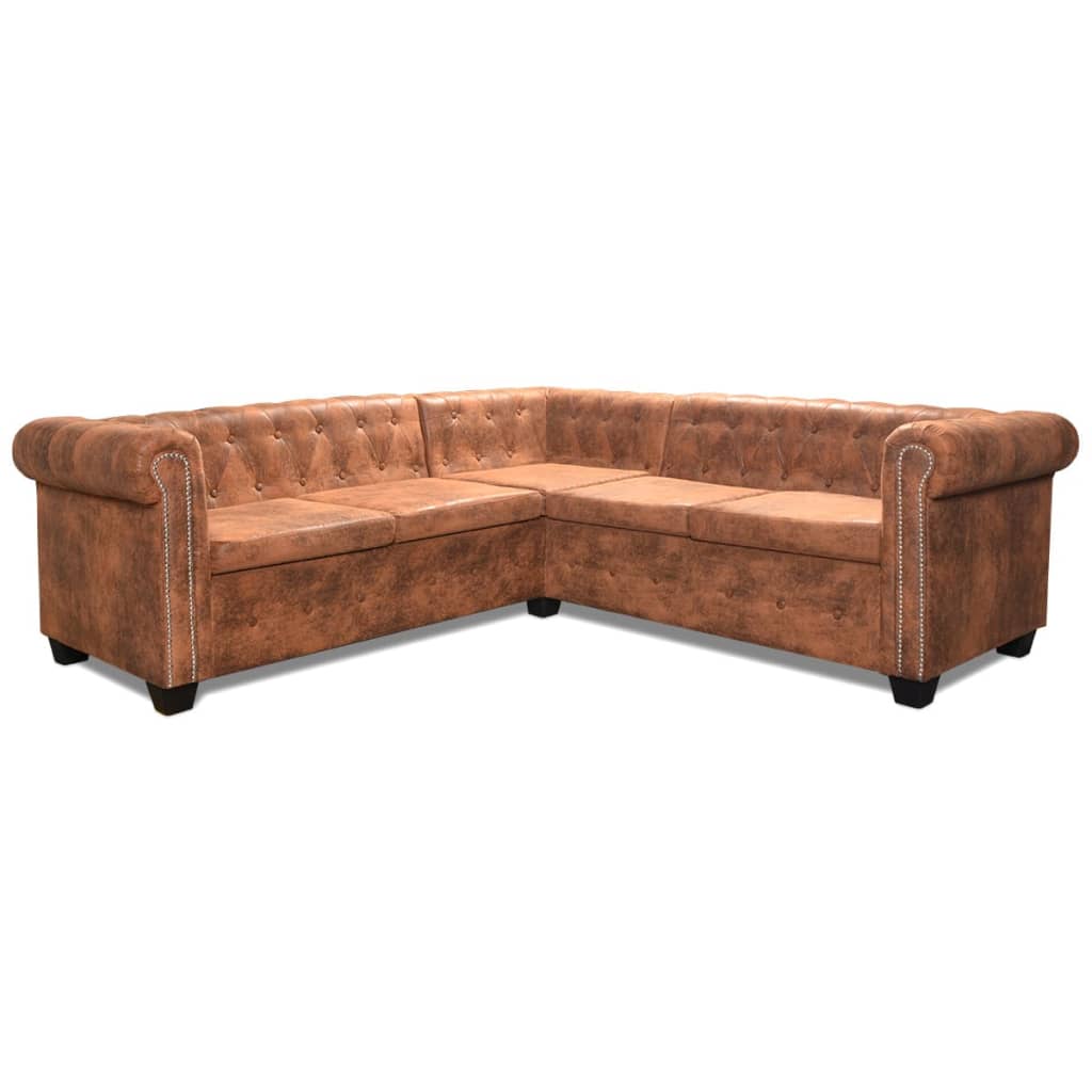 Hoekbank 5-zits Chesterfield-stijl kunstleer