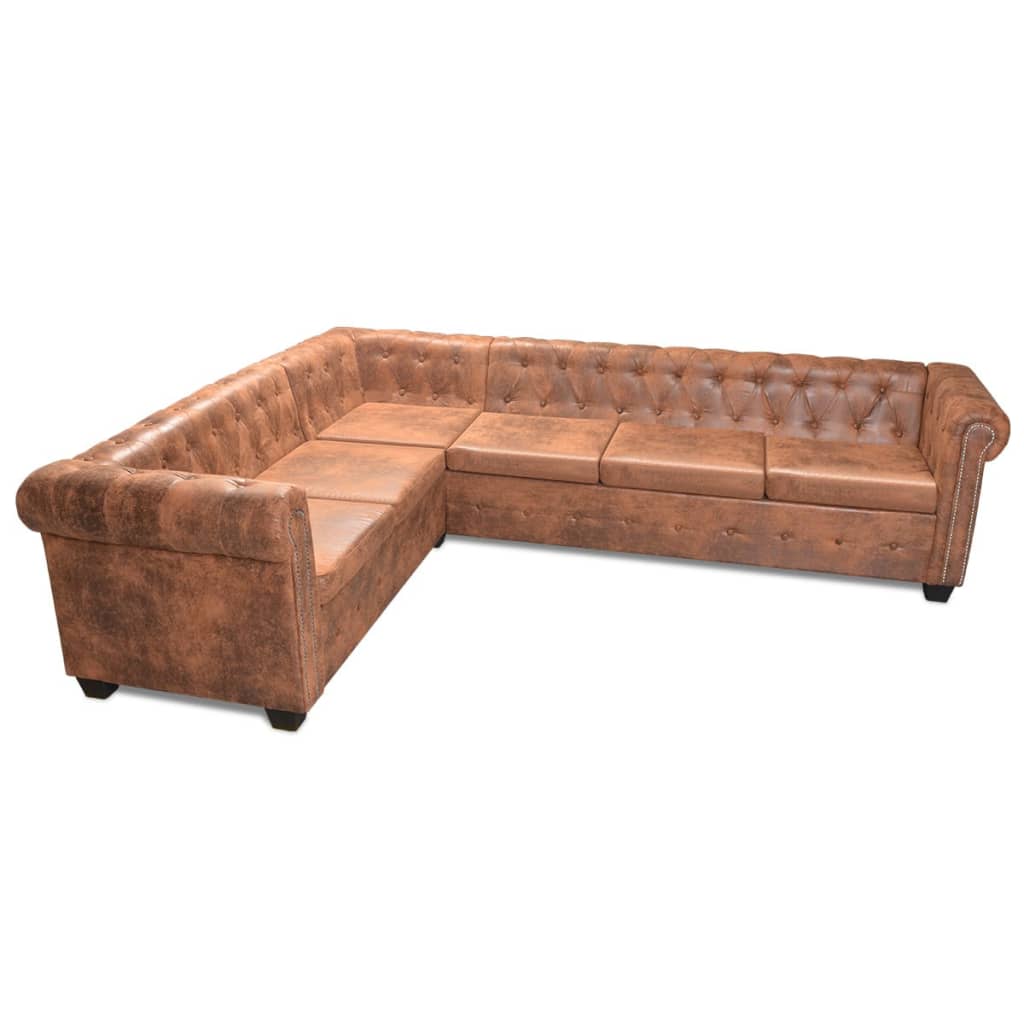 Chesterfield hoekbank 6-zits kunstleer