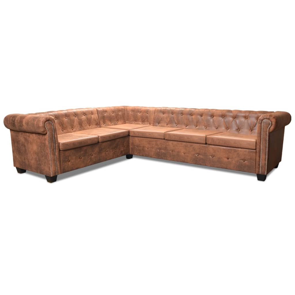 Chesterfield hoekbank 6-zits kunstleer