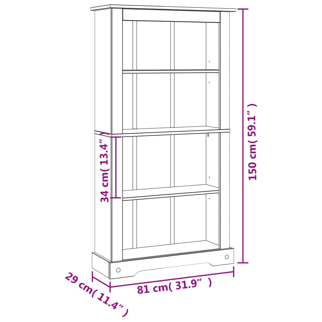 Boekenkast grenenhout met 3 planken Corona-stijl 81x29x100 cm