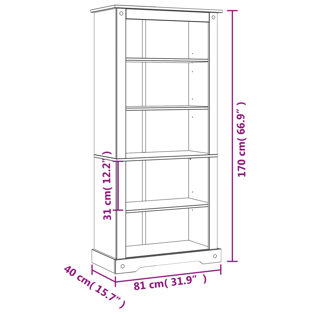 Boekenkast grenenhout met 3 planken Corona-stijl 81x29x100 cm