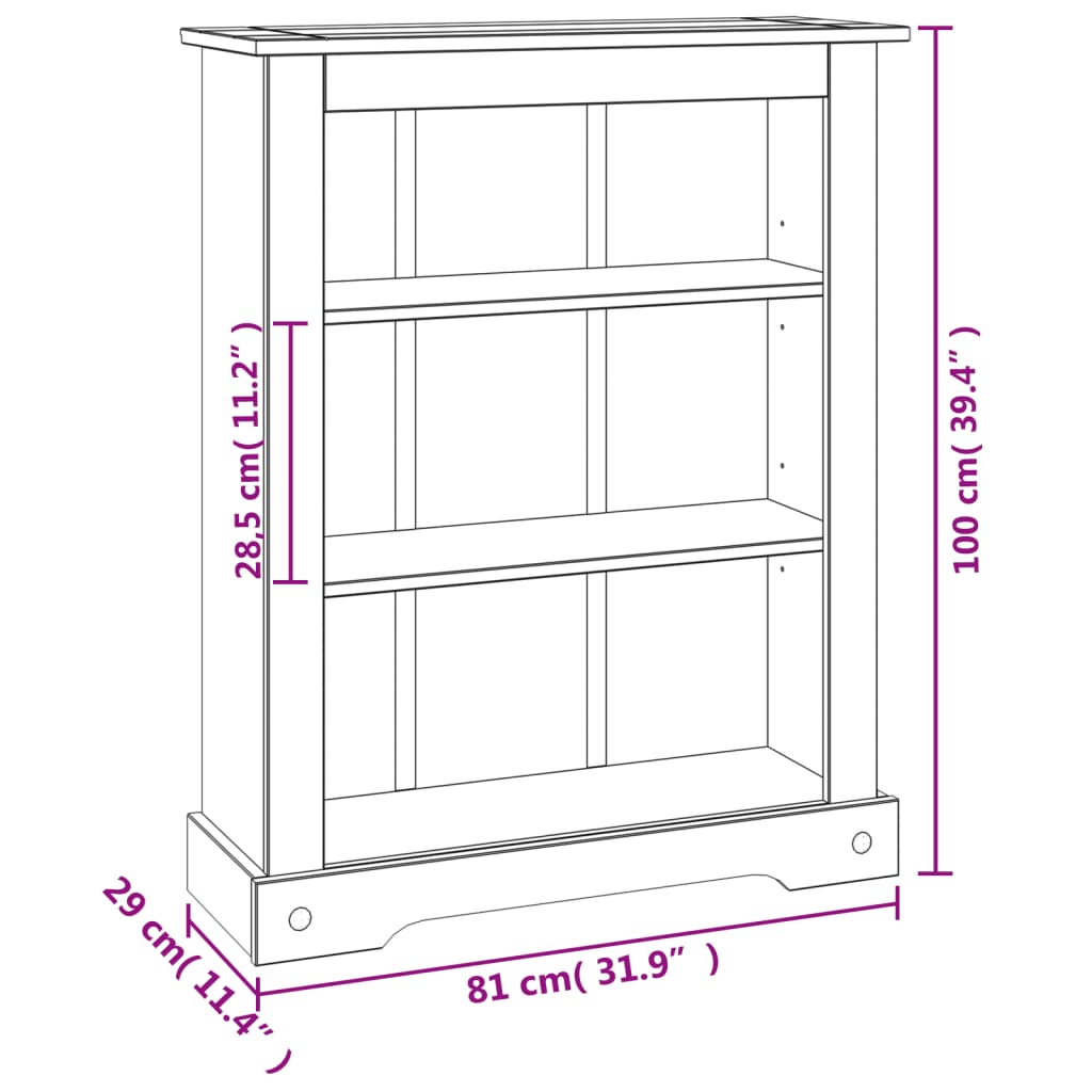 Boekenkast grenenhout met 3 planken Corona-stijl 81x29x100 cm