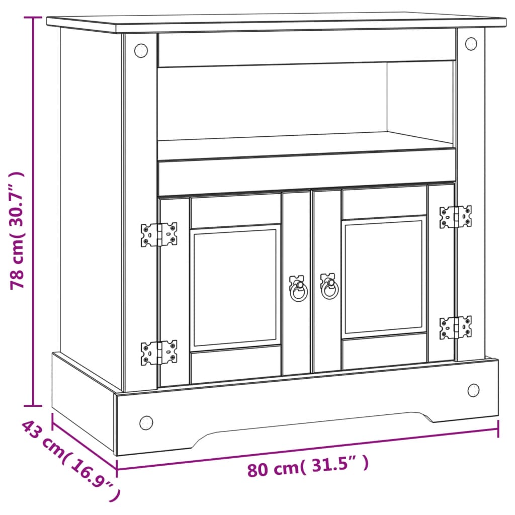 Tv-meubel Mexicaans grenenhout Corona-stijl 80x43x78 cm grijs