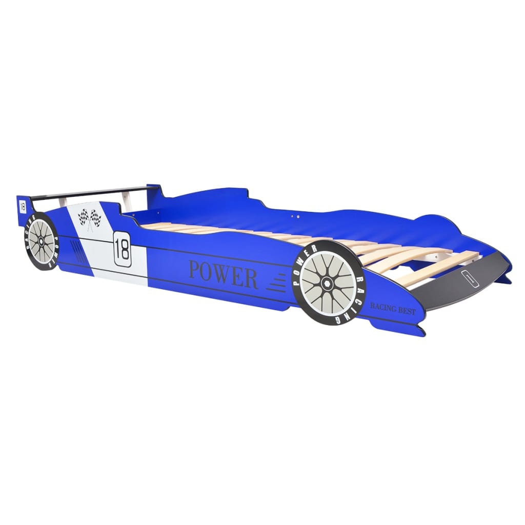 Kinderbed raceauto met LED-verlichting blauw 90x200 cm