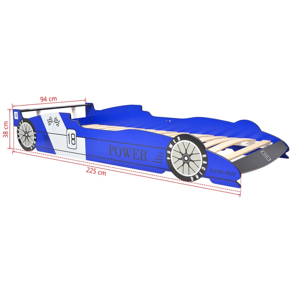 Kinderbed raceauto met LED-verlichting blauw 90x200 cm