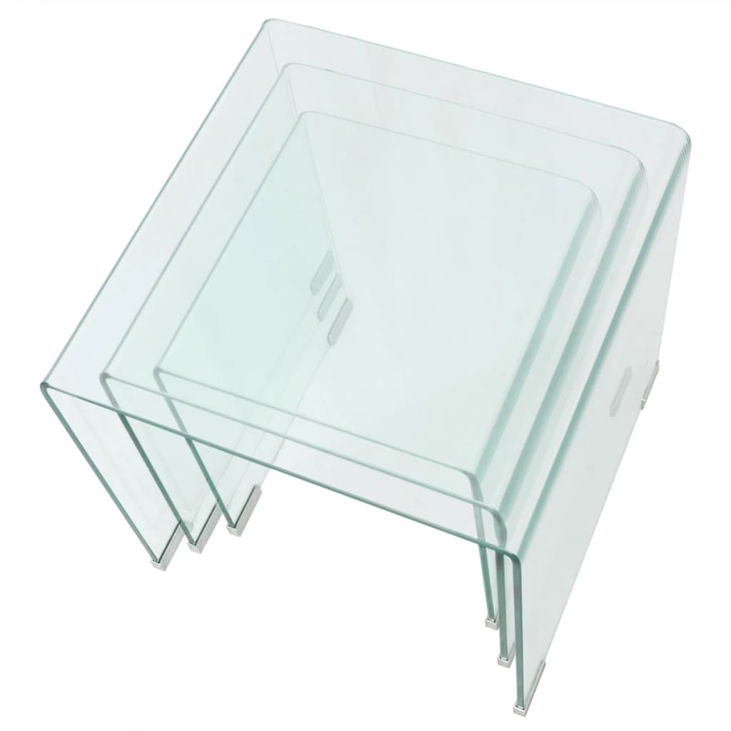 Bijzettafel set 3-dlg transparant gehard glas