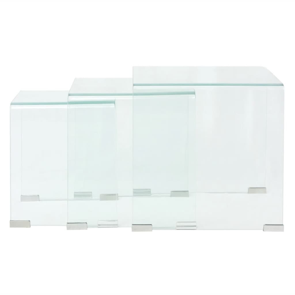 Bijzettafel set 3-dlg transparant gehard glas