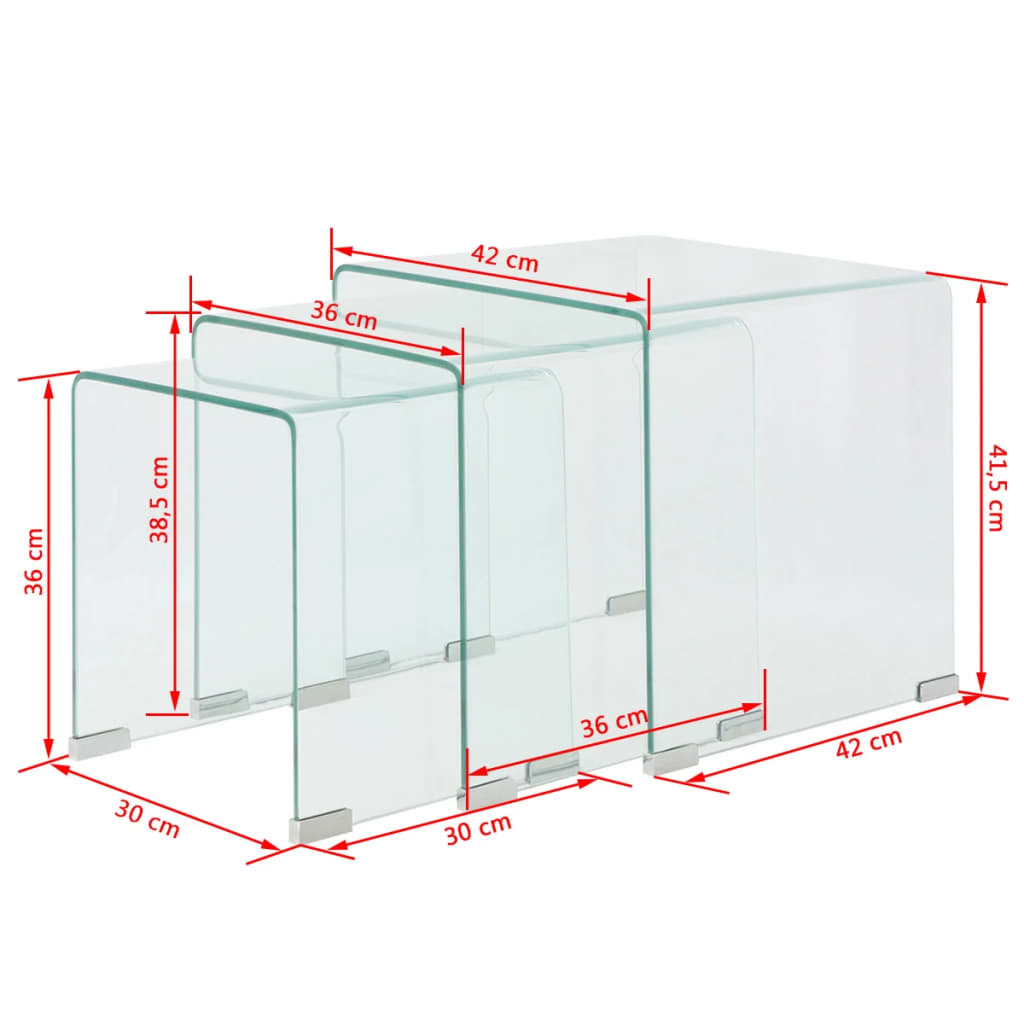 Bijzettafel set 3-dlg transparant gehard glas