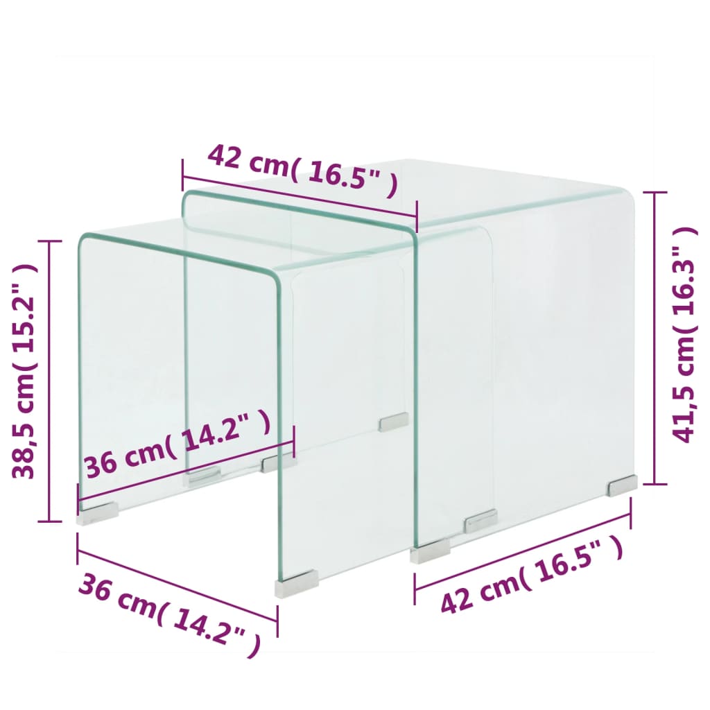 Bijzettafel set 3-dlg transparant gehard glas