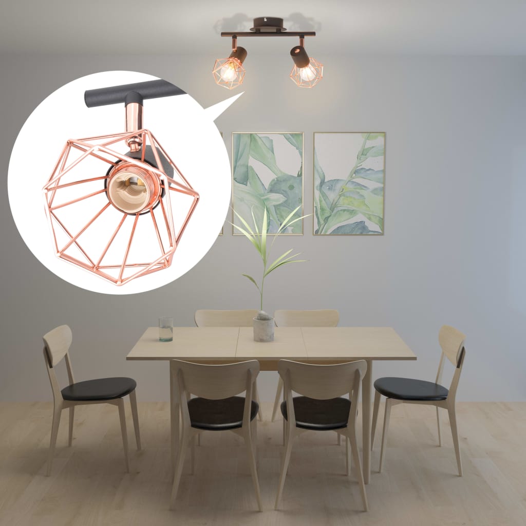 Plafondlamp met 6 spotlights E14 zwart en koper