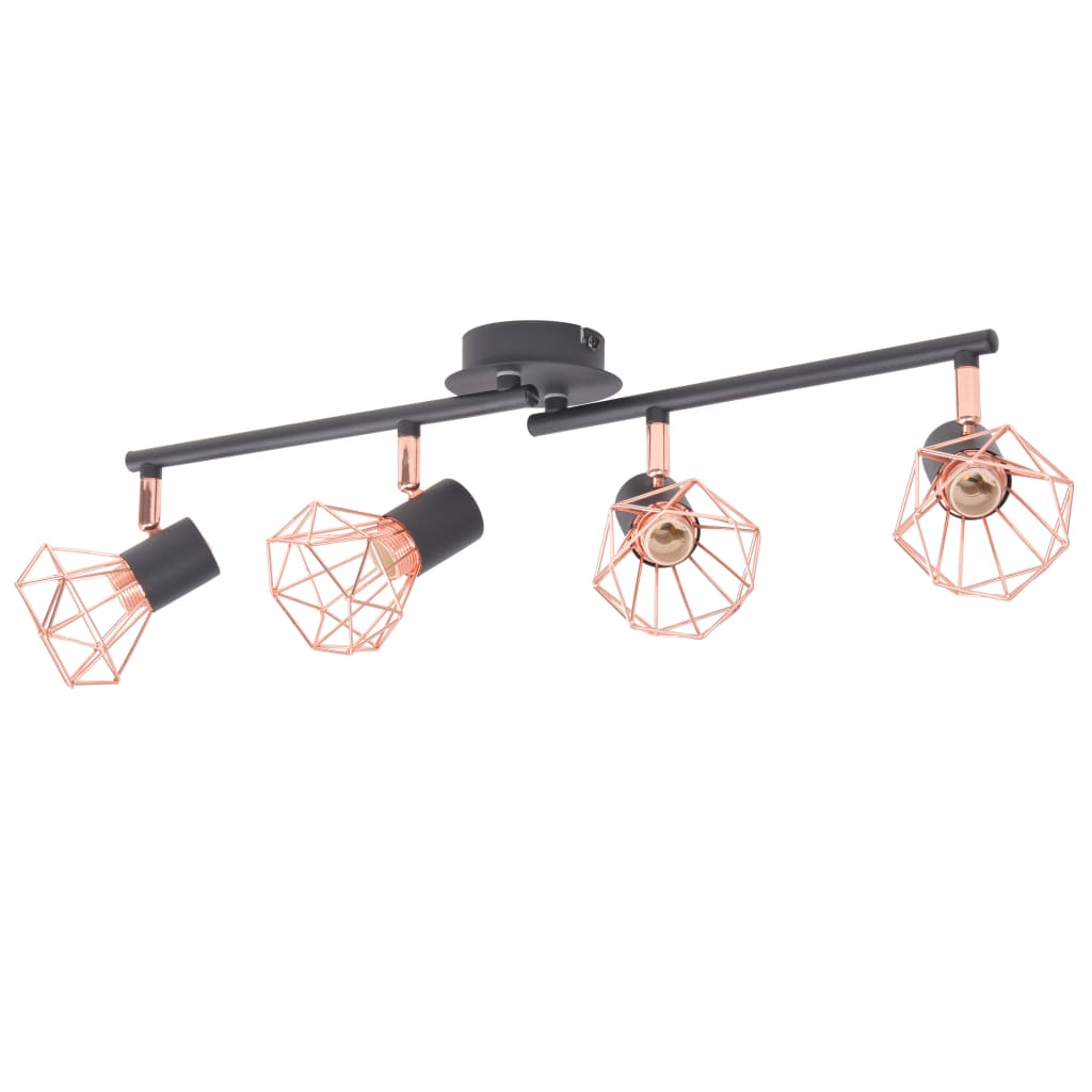 Plafondlamp met 6 spotlights E14 zwart en koper