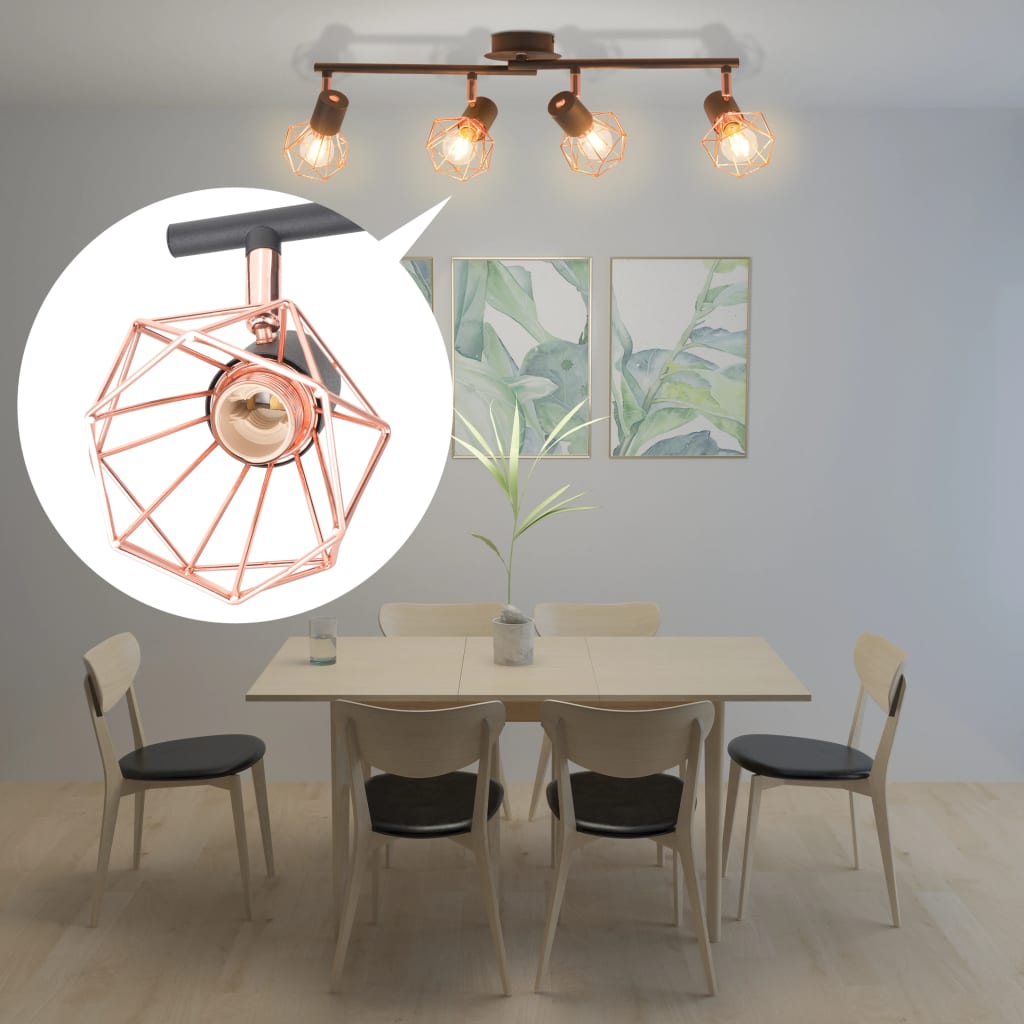 Plafondlamp met 6 spotlights E14 zwart en koper