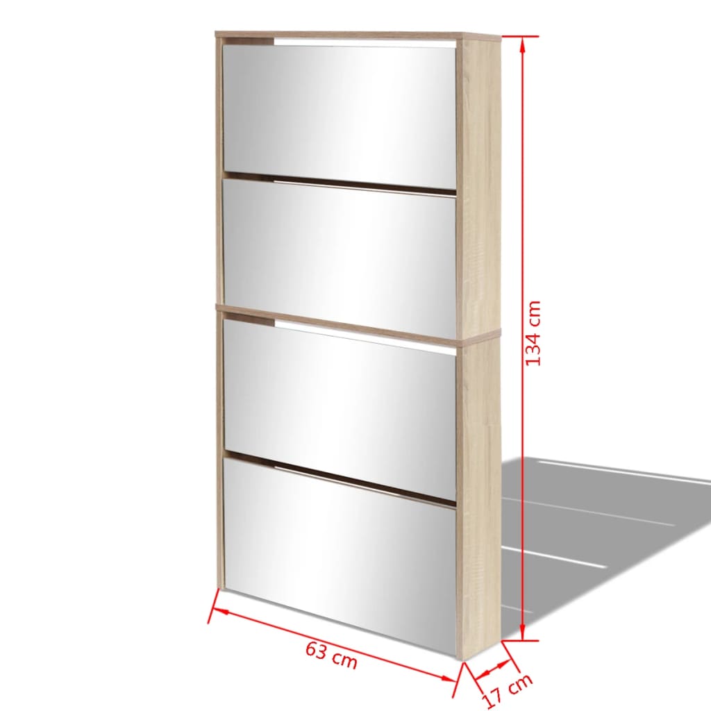 Schoenenkast met 4 spiegels 63x17x134 cm