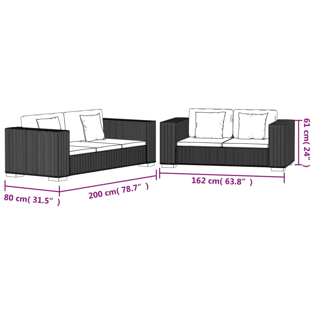 2-zits en 3-zits bankstel rattan