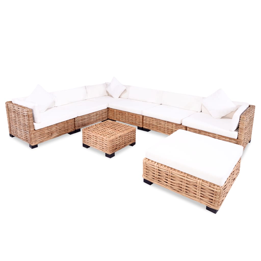 Loungeset natuurlijk rattan 16-delig