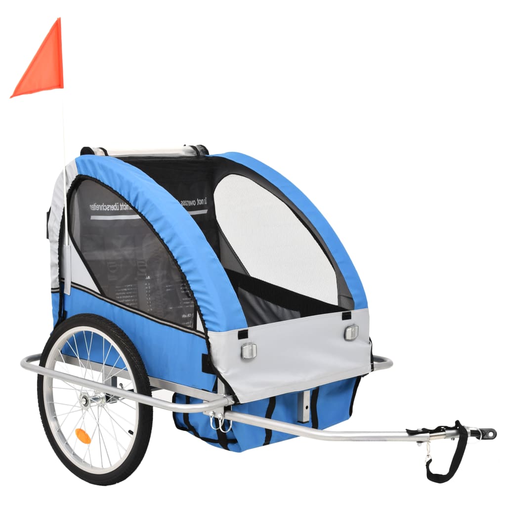 Fietstrailer kinderwagen 2-in-1 blauw