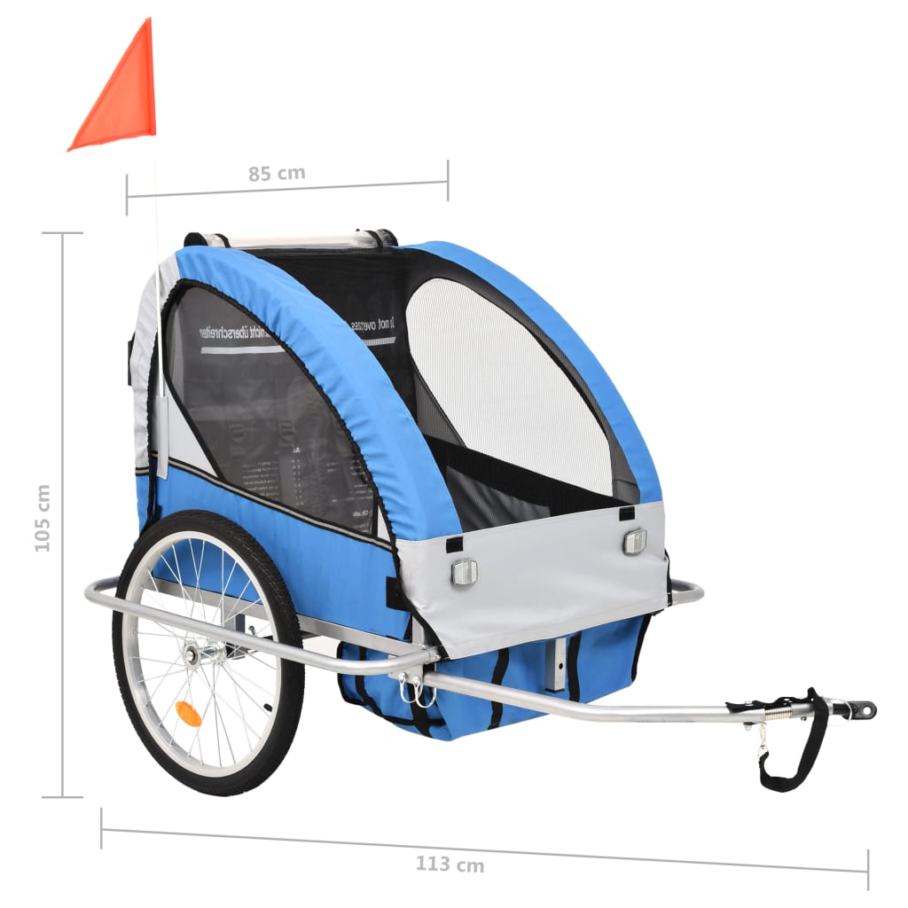 Fietstrailer kinderwagen 2-in-1 blauw