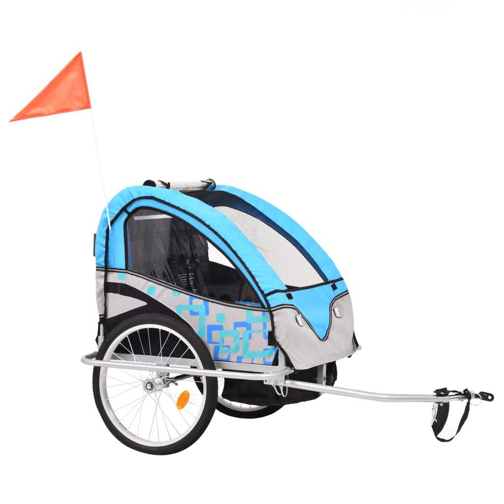 Fietstrailer kinderwagen 2-in-1 blauw