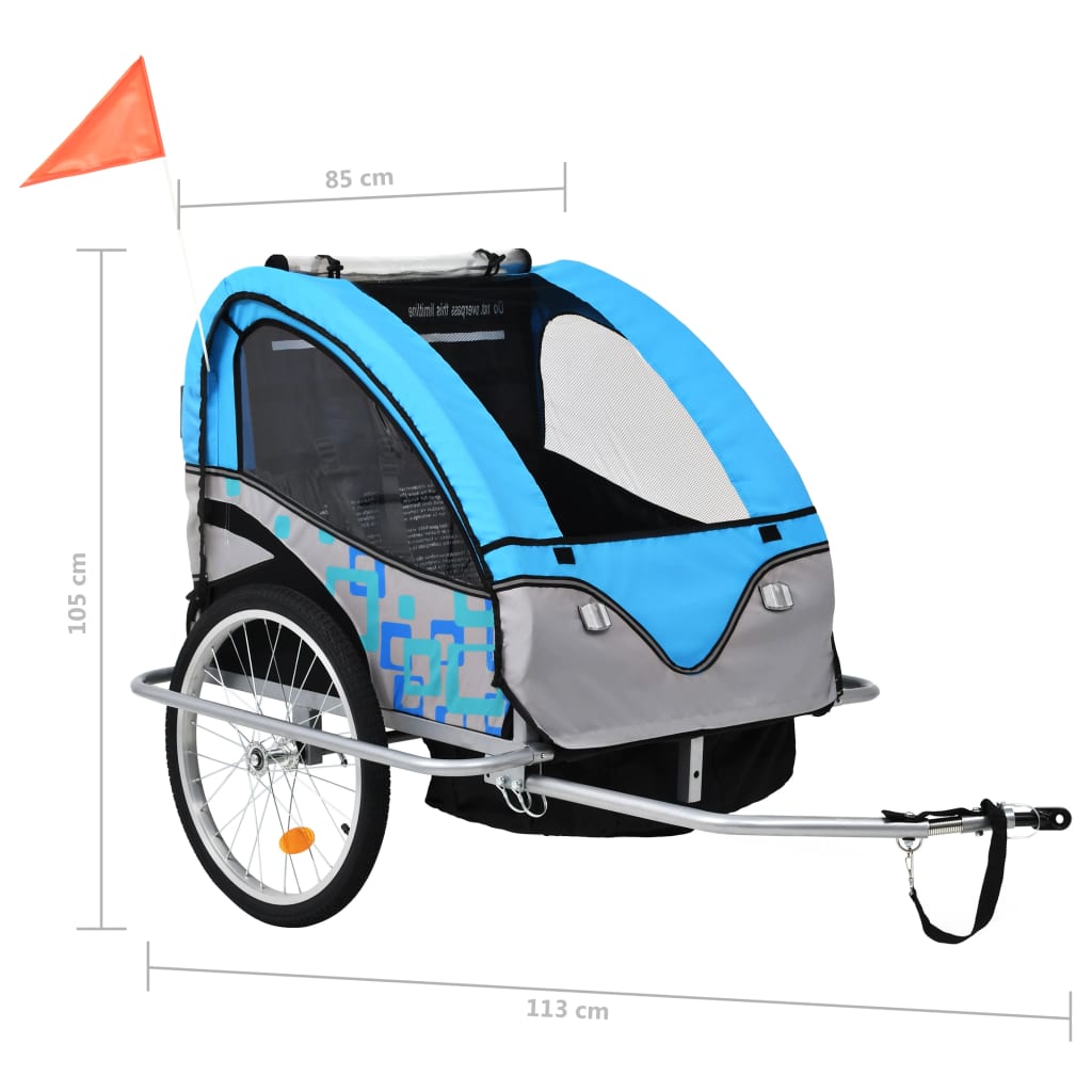 Fietstrailer kinderwagen 2-in-1 blauw