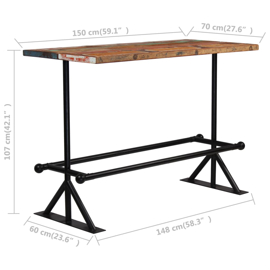 Bartafel 150x70x107 cm massief gerecycled hout meerkleurig