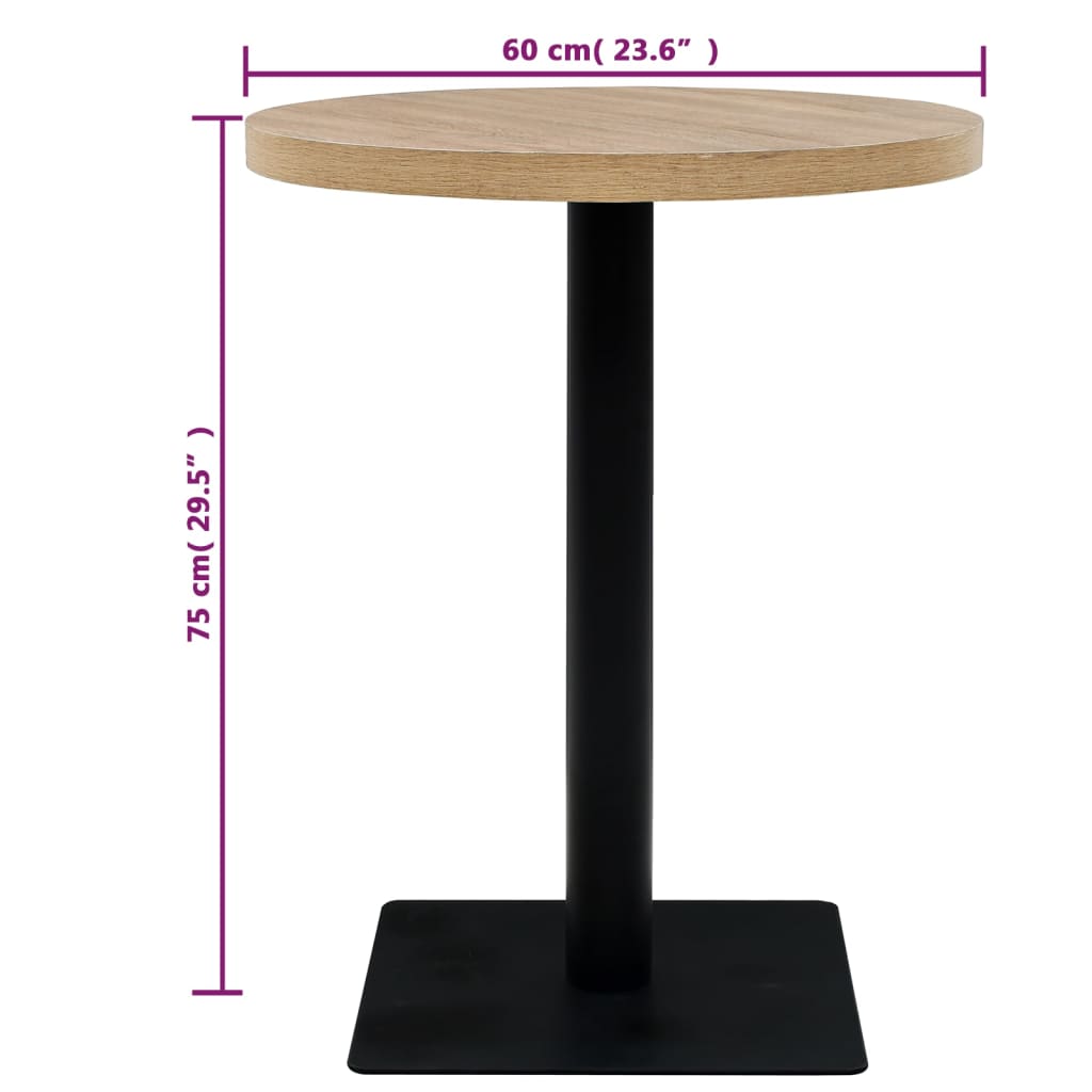 Bistrotafel rond 80x75 cm MDF en staal eikenkleur